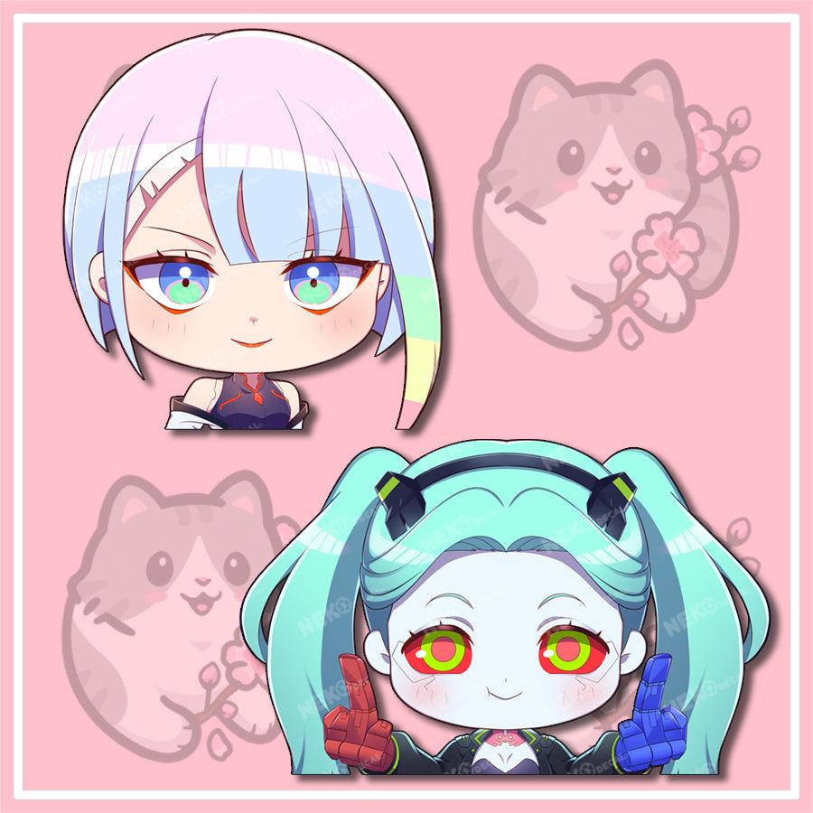 Chibi Cyberpunk Peekers - This image features cute anime car sticker decal which is perfect for laptops and water bottles - Nekodecal