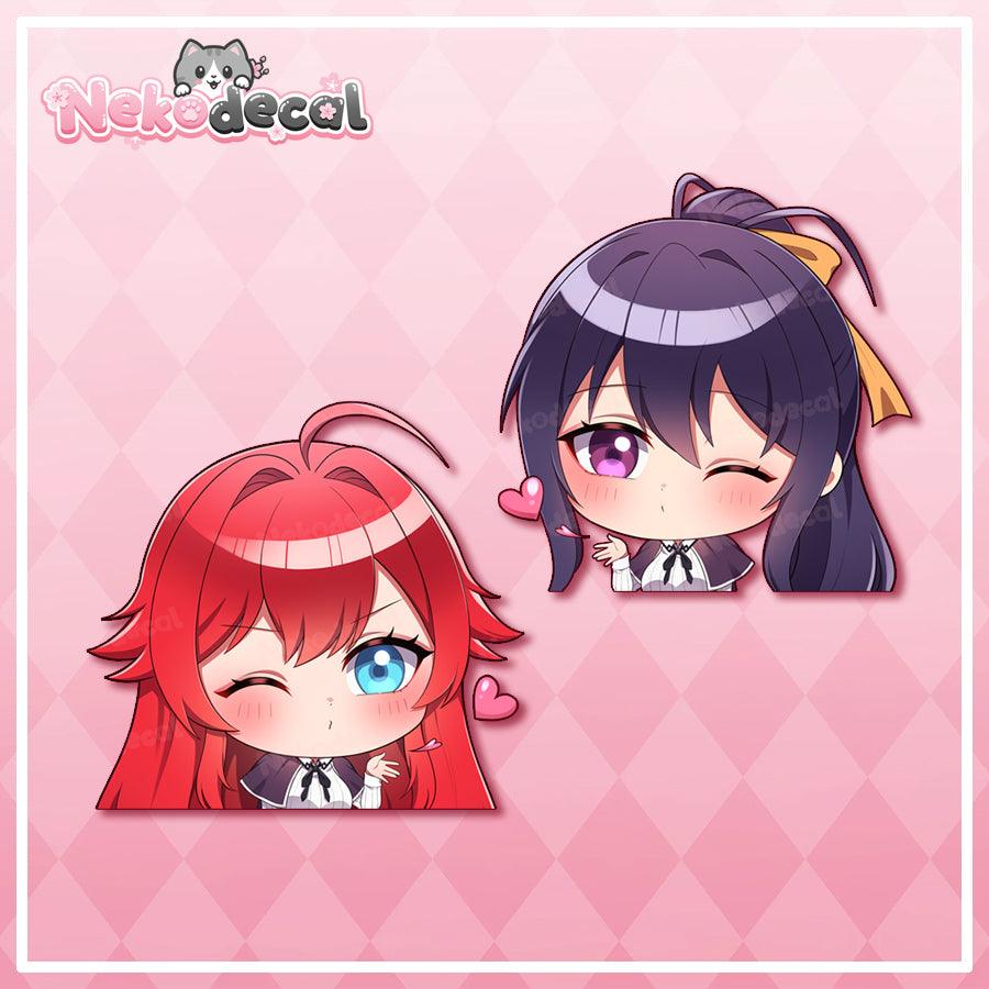 Chibi Rias & Akeno Peekers - This image features cute anime car sticker decal which is perfect for laptops and water bottles - Nekodecal