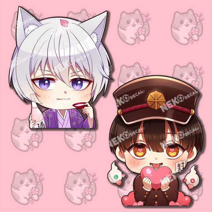 Chibi Tomoe & Hanako Peekers - This image features cute anime car sticker decal which is perfect for laptops and water bottles - Nekodecal