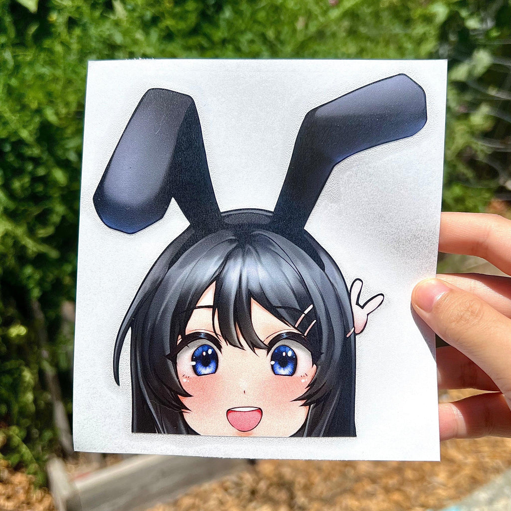 Bunny Mai Peekers - This image features cute anime car sticker decal which is perfect for laptops and water bottles - Nekodecal