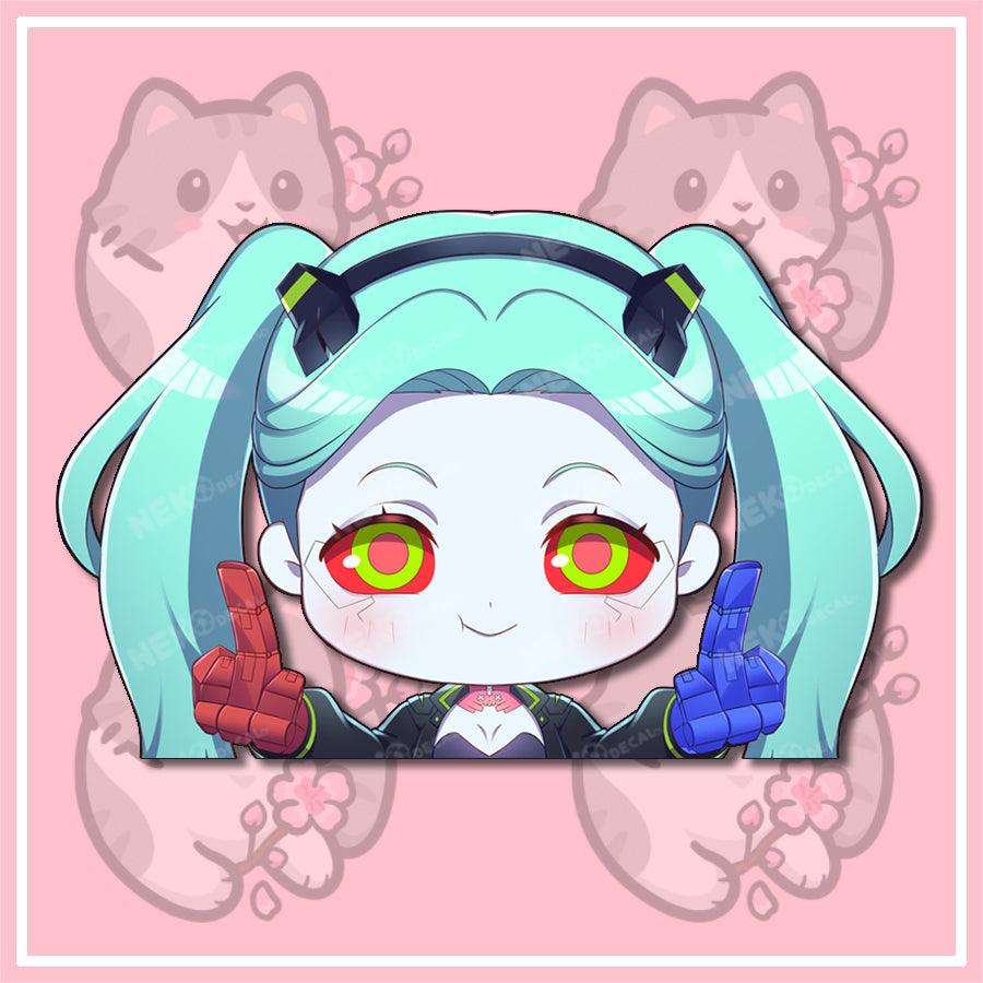 Chibi Cyberpunk Peekers - This image features cute anime car sticker decal which is perfect for laptops and water bottles - Nekodecal