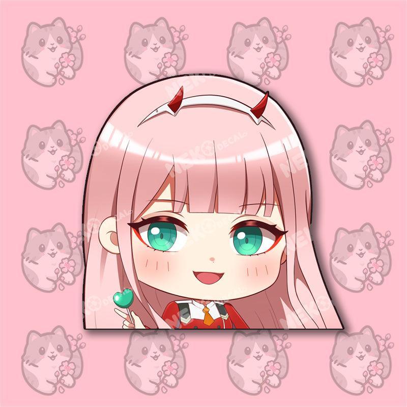 Chibi Zero Two Peekers - This image features cute anime car sticker decal which is perfect for laptops and water bottles - Nekodecal