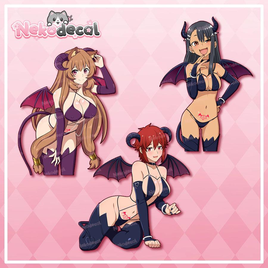 Cow & Succubus Stickers - This image features cute anime car sticker decal which is perfect for laptops and water bottles - Nekodecal