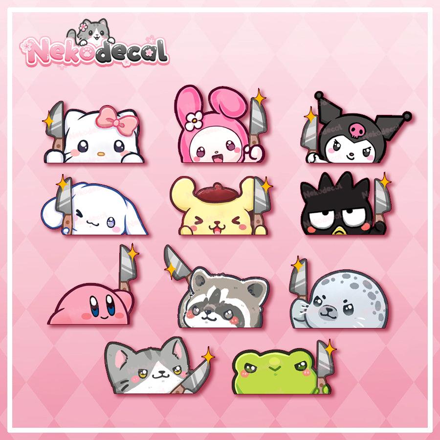 Cute Animal Knife Peekers - This image features cute anime car sticker decal which is perfect for laptops and water bottles - Nekodecal