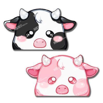 Cute Cow Peekers - This image features cute anime car sticker decal which is perfect for laptops and water bottles - Nekodecal