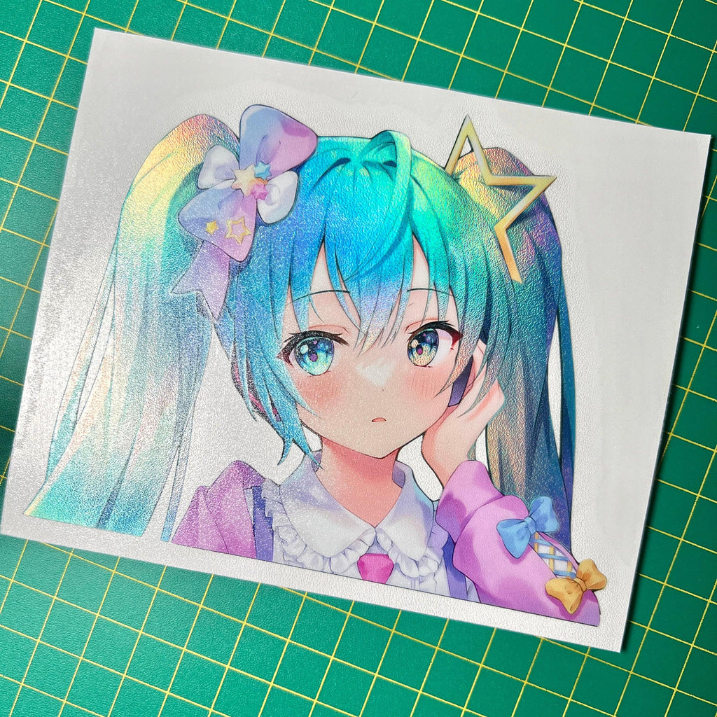 Holographic Waifu Stickers - This image features cute anime car sticker decal which is perfect for laptops and water bottles - Nekodecal