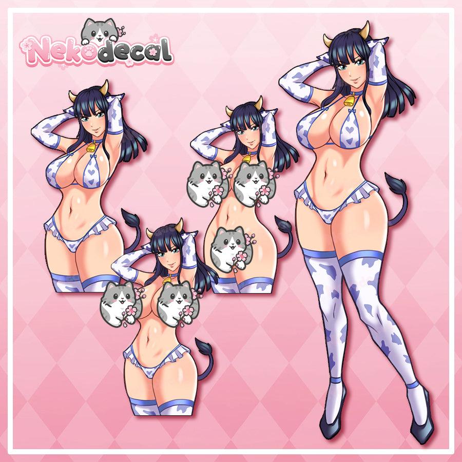 Pirate Cow Waifu Stickers - This image features cute anime car sticker decal which is perfect for laptops and water bottles - Nekodecal
