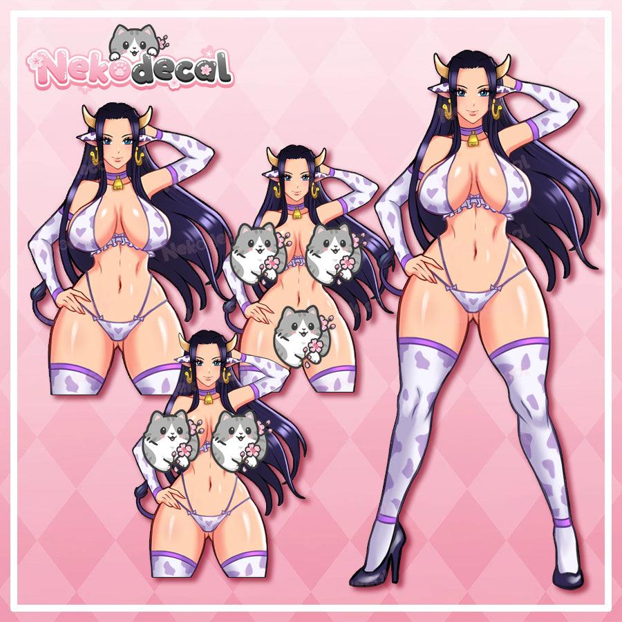 Pirate Cow Waifu Stickers - This image features cute anime car sticker decal which is perfect for laptops and water bottles - Nekodecal