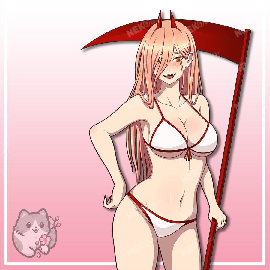 Power & Makima Bikini Stickers - This image features cute anime car sticker decal which is perfect for laptops and water bottles - Nekodecal