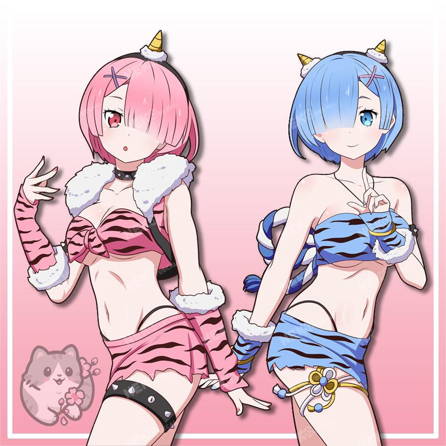 Rem & Ram Stickers - This image features cute anime car sticker decal which is perfect for laptops and water bottles - Nekodecal