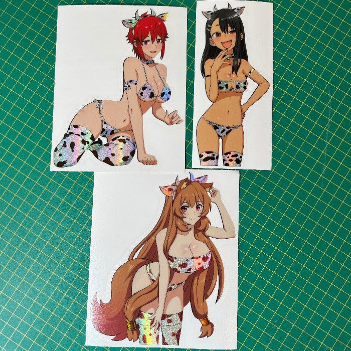 Spot Glitter Cow Bikini Stickers - This image features cute anime car sticker decal which is perfect for laptops and water bottles - Nekodecal