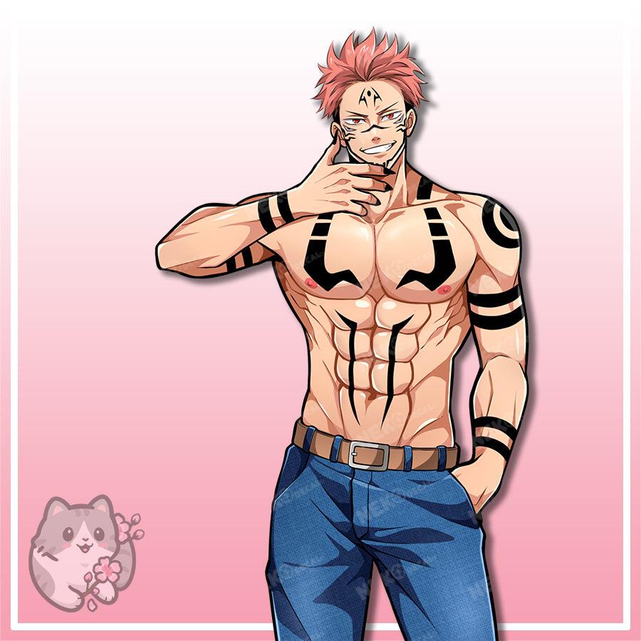 Sukuna Shirtless Stickers - This image features cute anime car sticker decal which is perfect for laptops and water bottles - Nekodecal