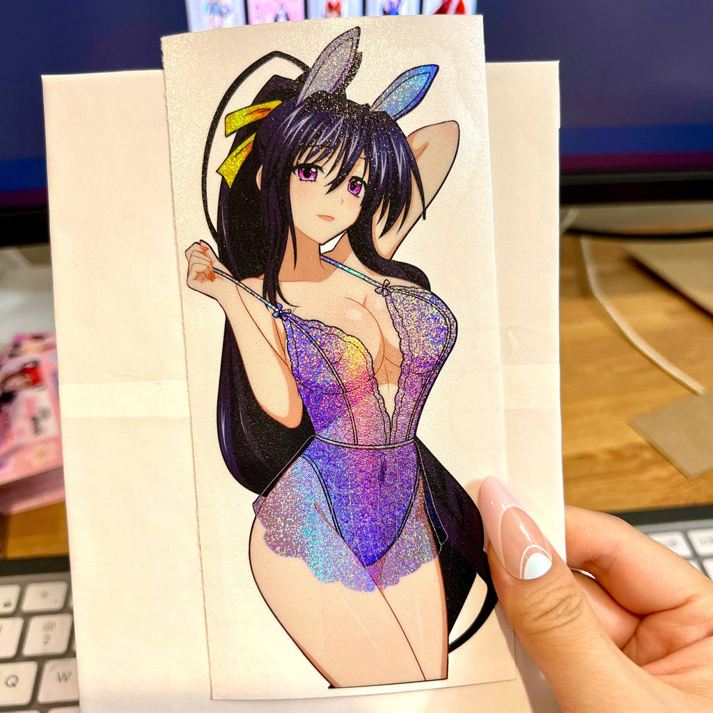 Virgin Destroyer & Lingerie Spot Glitter Stickers - This image features cute anime car sticker decal which is perfect for laptops and water bottles - Nekodecal