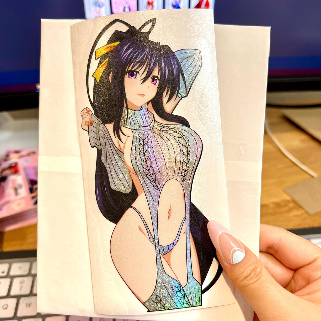 Virgin Destroyer & Lingerie Spot Glitter Stickers - This image features cute anime car sticker decal which is perfect for laptops and water bottles - Nekodecal