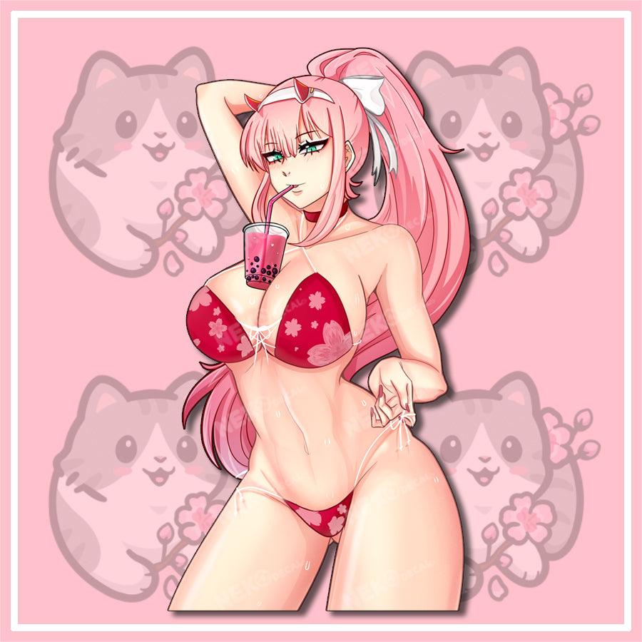 Zero Two Bikini Stickers - This features cute anime sticker car window decal which is perfect for laptop sticker and phone sticker - Nekodecal