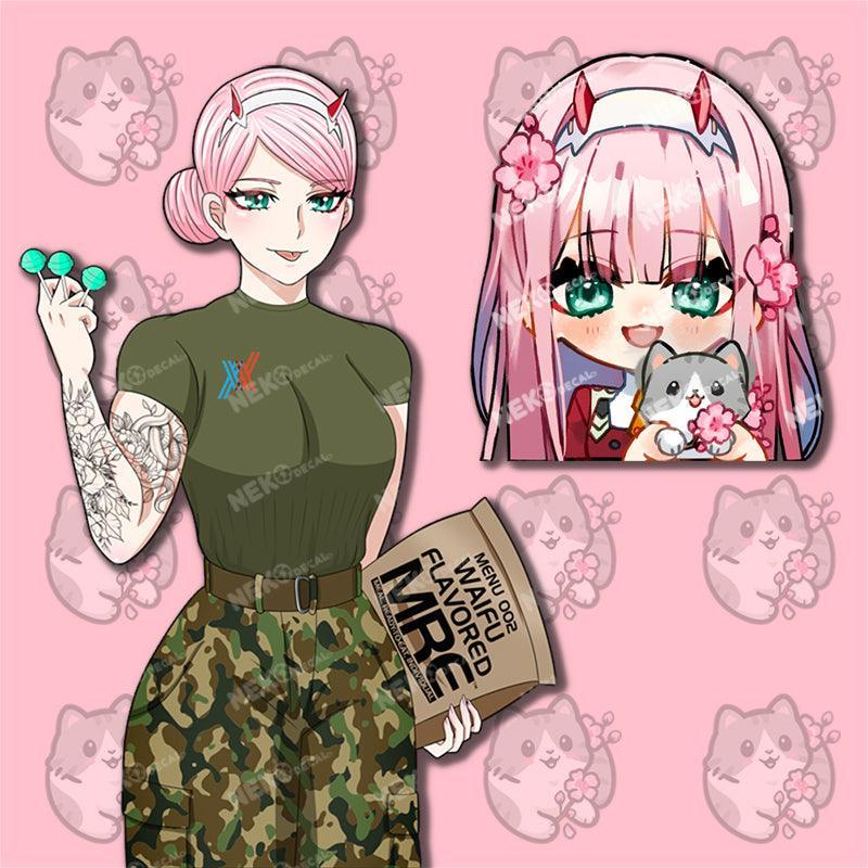 Zero Two MRE Stickers - This image features cute anime car sticker decal which is perfect for laptops and water bottles - Nekodecal